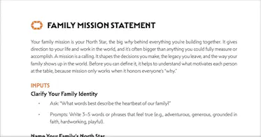Family Mission Statement worksheet screenshot.