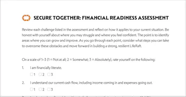 Secure Together financial readiness assessment screenshot.